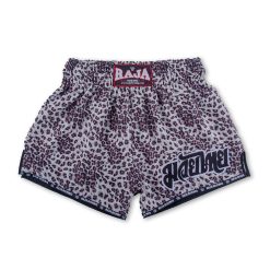 Raja Boxing White/Grey Leopard Print Muay Thai Shorts - "Leo Whi"